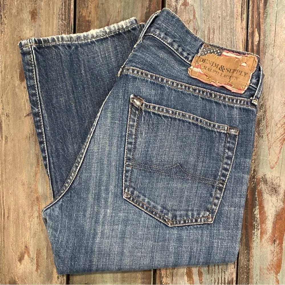 Ralph Lauren 33x28 Denim & Supply Straight Leg Mens Jeans Distressed 100% Cotton